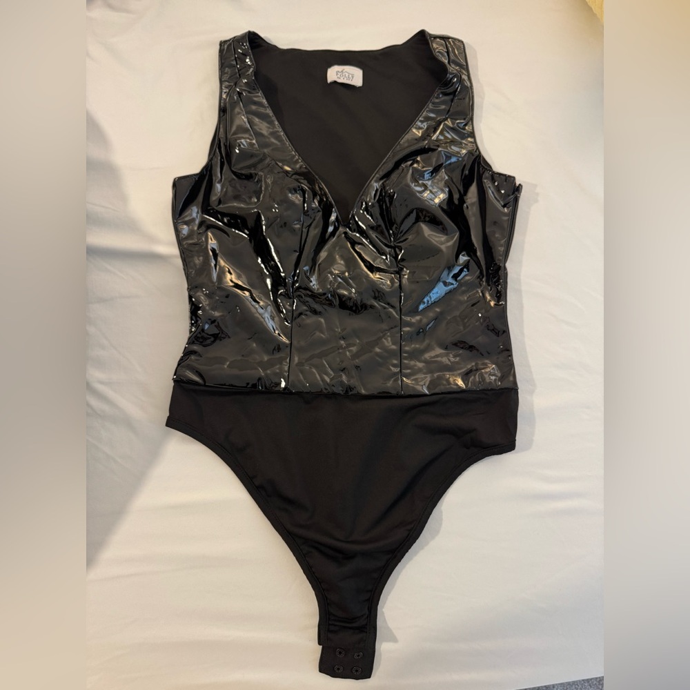 Oh Polly Glossy Black Bodysuit